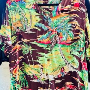 Polo by Ralph Lauren Tropical Print Casual Button Down Shirt - Brown, Green, Red